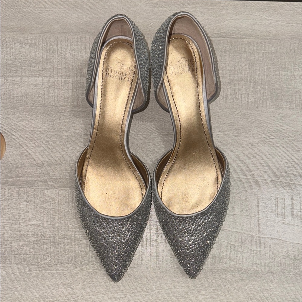 Badgley Mischka Gray Glittery d'Orsay Heels